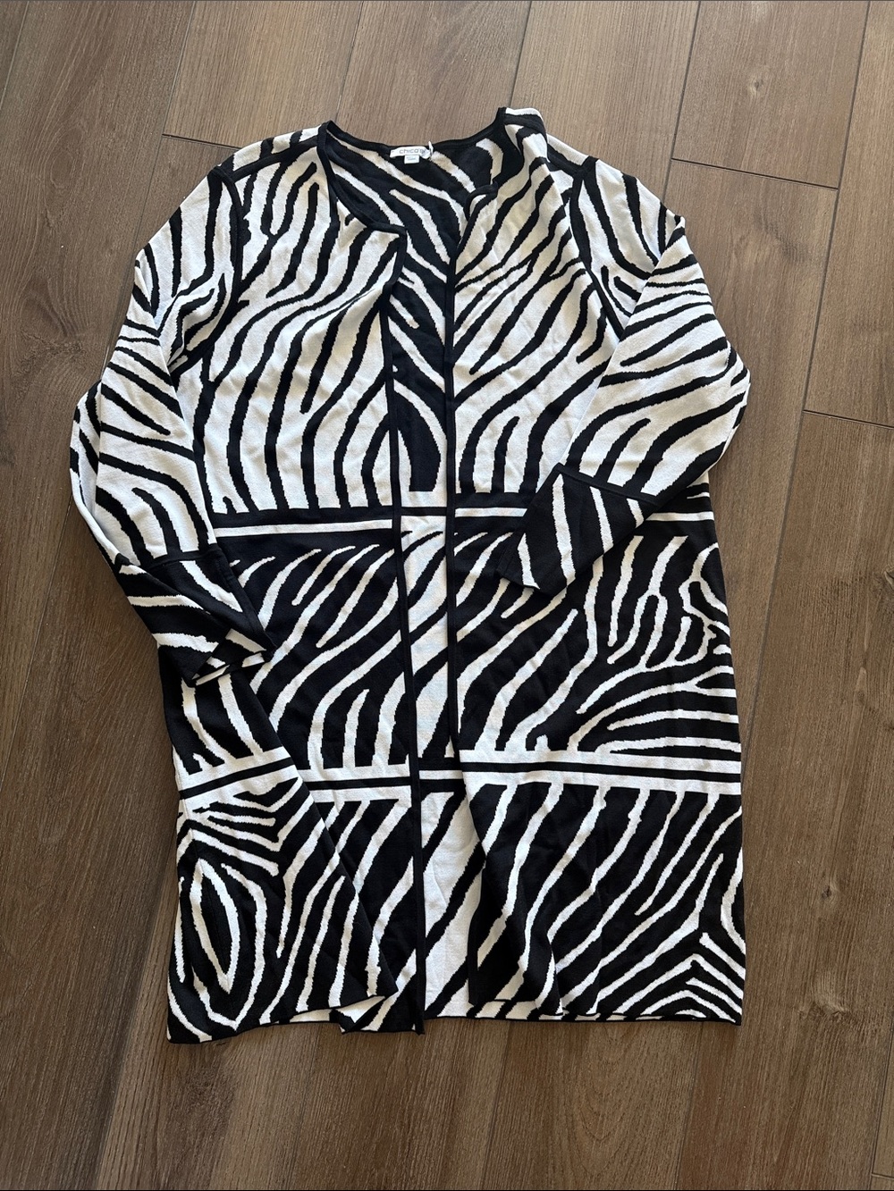 Chico's Black & White Zebra-Pattern Open Cardigan